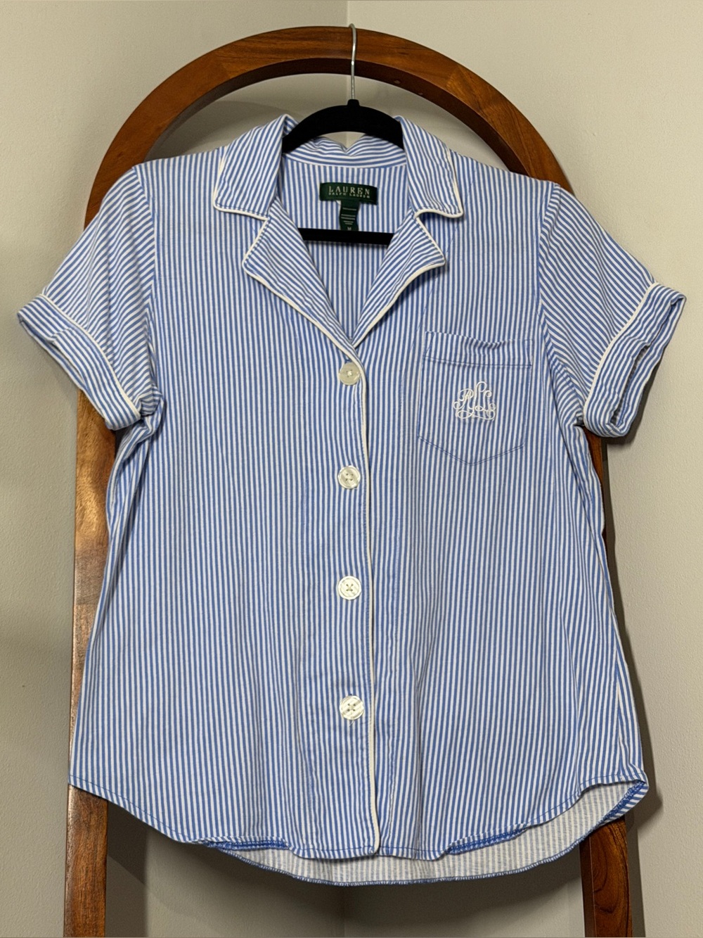 Lauren Ralph Lauren MEDIUM Blue White Stripe 100% Cotton Stretch Knit Pajama Set - Picture 2 of 10